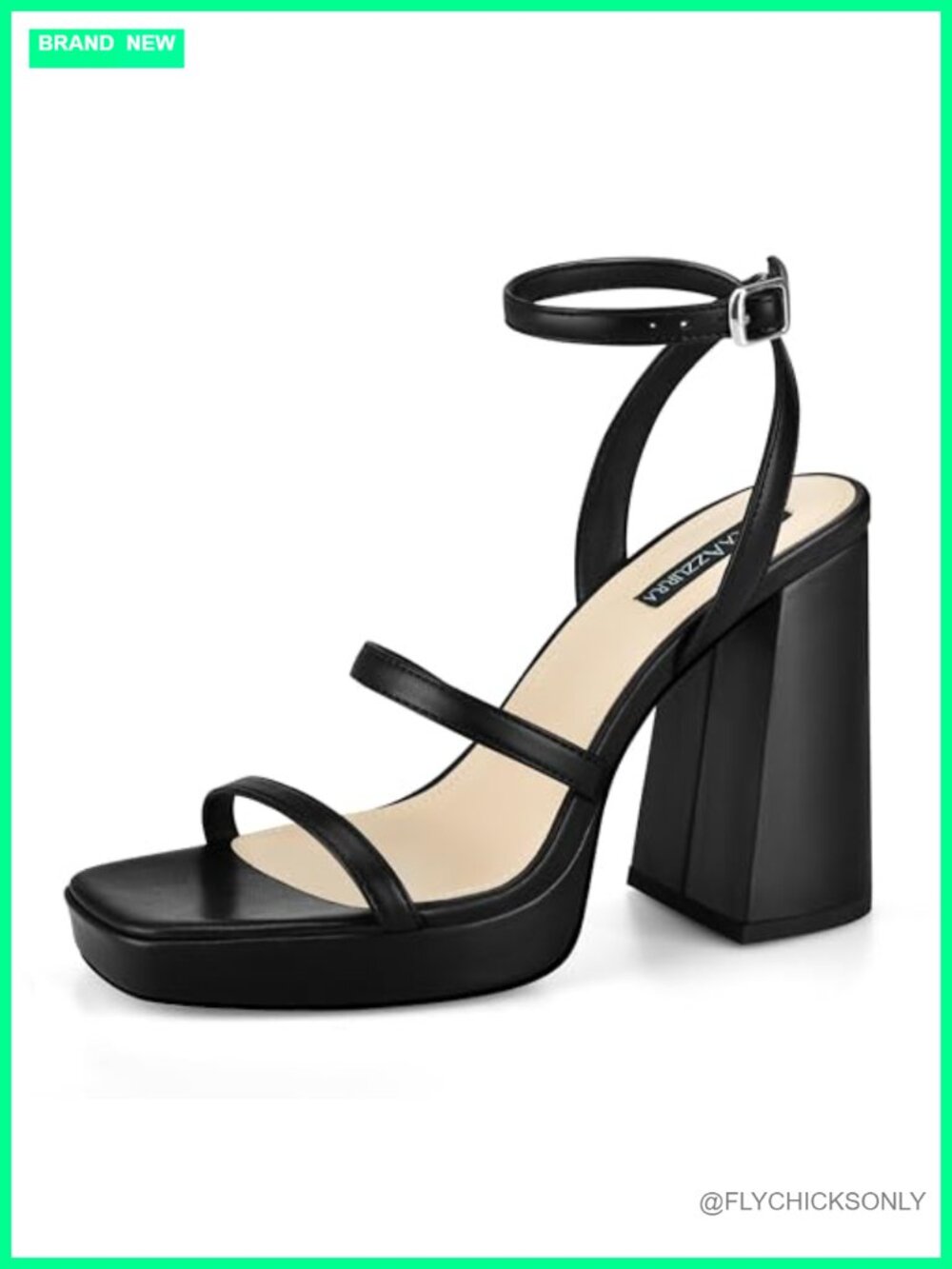 Platform Heeled Sandals Faux Leather Square Toe Chunky Heel